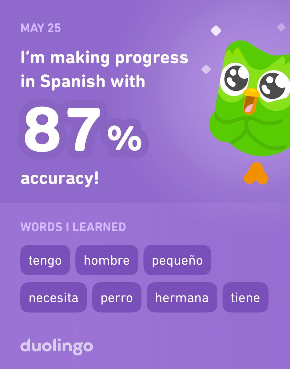 ropkahawk's tweet photo. I’m learning Spanish on Duolingo! It’s free, fun, and effective. https://t.co/BbW9syBVIL