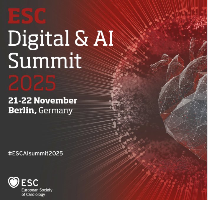ESC Digital &amp; AI Summit will be held in Berlin on 21-22 November 2025 Call for abstracts is now open .Submit your work and be a part of this movement in revolutionizing CV care.Abstract submission Deadline :12 June 2025,12:00 CET(noon)lnkd.in/dHPexap3 
#ESCAIsummit2025