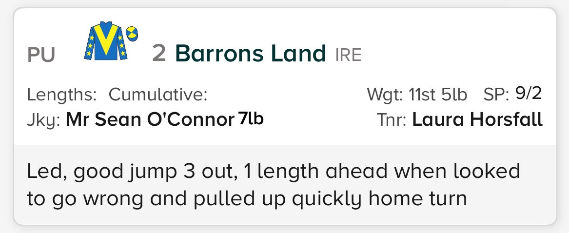 Any news on Barrons Land who “looked to go wrong” at Kelso today?