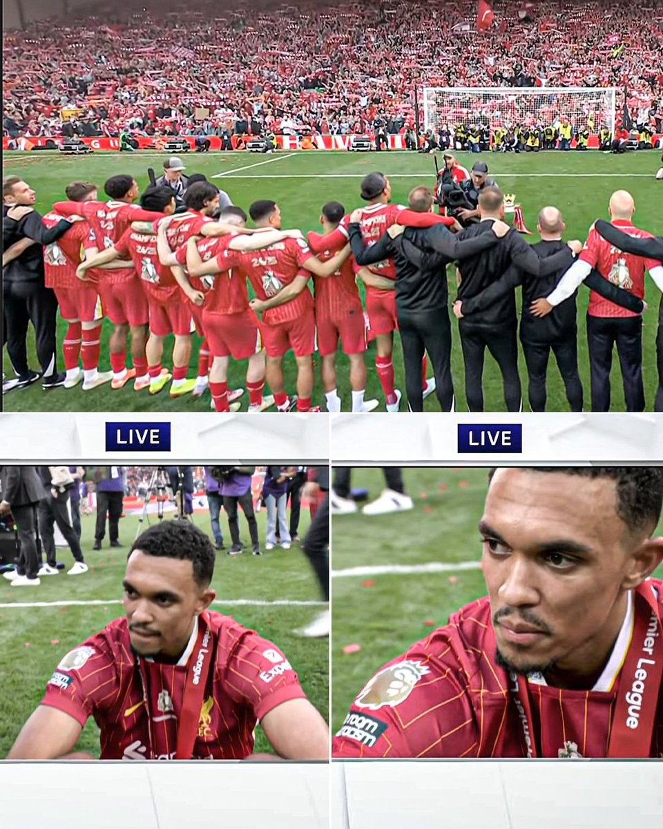 Trent Alexander-Arnold sat down to soak it all in after singing "You'll Never Walk Alone" one last time with Liverpool fans ❤️