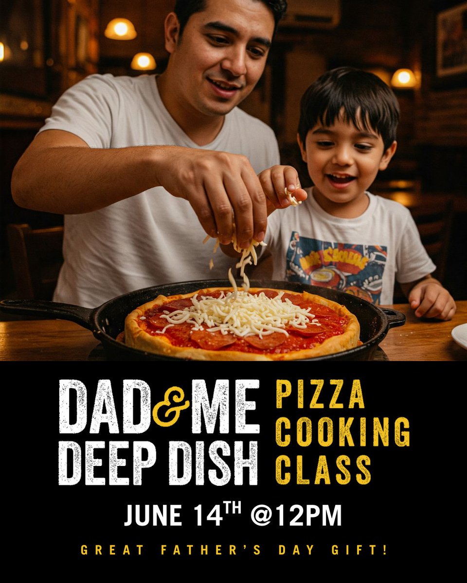 The way to Dad's heart is through his stomach! Our "Dad &amp; Me" Deep Dish Cooking Class is the perfect Father's Day gift. Our talented chefs guide you through every step from preparing the dough to adding your favorite toppings. Get your tickets: bit.ly/3ZHjX2n