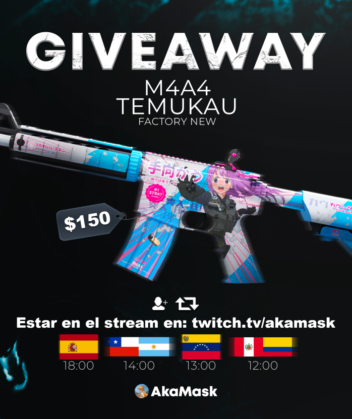 🎁SORTEO M4A4 TEMUKAU

💰+$150

Requisitos:
✅Follow &amp; RT
✅Estar en el stream (en un rato) ttv / akamask

GL❤️