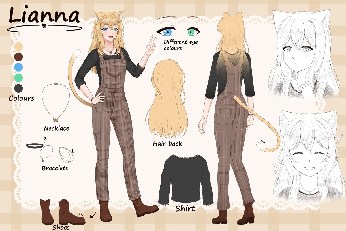 This is Lianna Tu'Lanne.  (<a href="/G4GamingX/">Lianna Tu'Lanne #VStreamer</a>)

THESE OVERALLS ARE SO CUTE I LOVE THE COLOUR
heterochromia!
The blonde hair and cat tail!
the necklace and braclets
these boots!!!!

10/10.