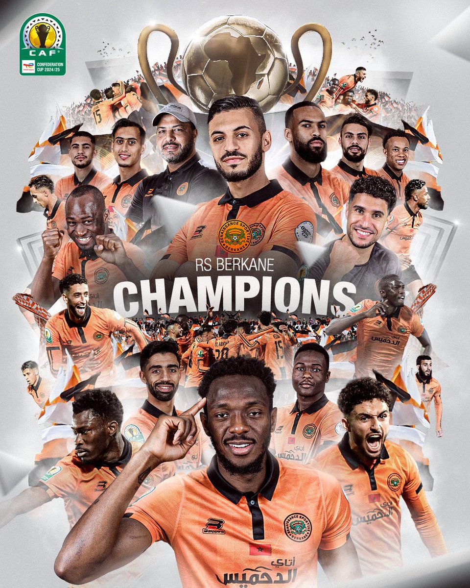 𝗜𝗟𝗦 𝗟’𝗢𝗡𝗧 𝗙𝗔𝗜𝗧 ! 𝗕𝗘𝗥𝗞𝗔𝗡𝗘 𝗔𝗨 𝗦𝗢𝗠𝗠𝗘𝗧 🧡

🤩 Après être champion du Maroc, Le RS Berkane remporte pour la troisième fois la Coupe d’Afrique de la Confédération ! 

🏆🏆🏆