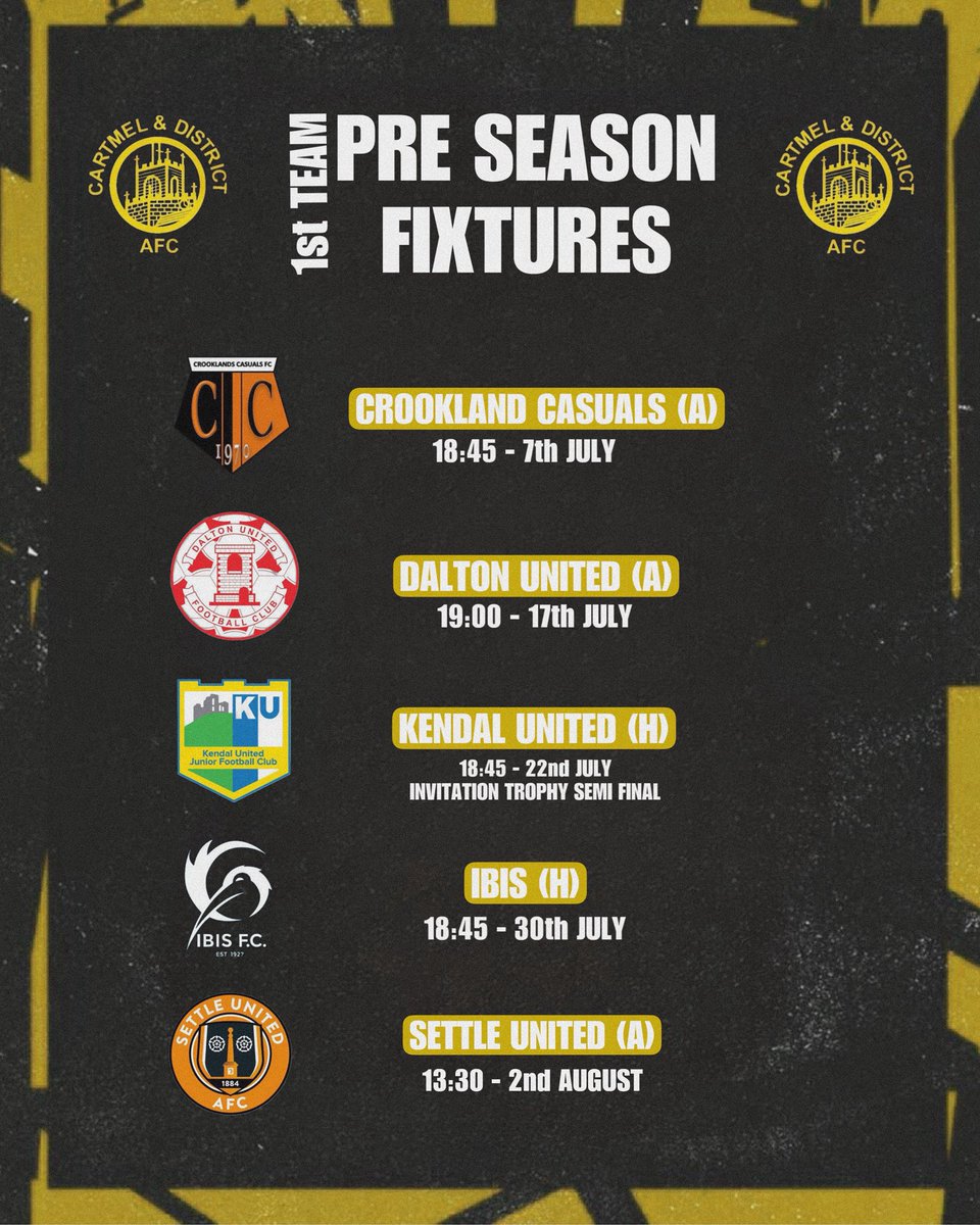 🖤💛 First Teams Pre Season Fixtures 💛🖤