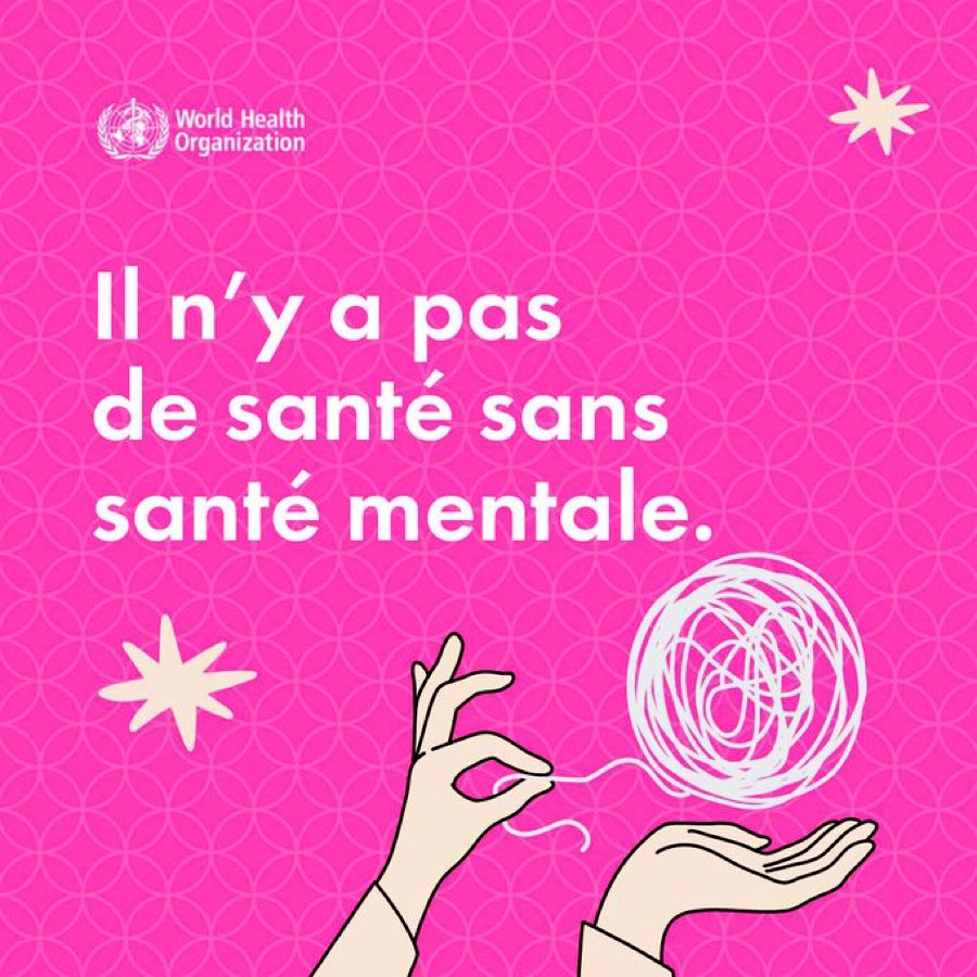 La santé mentale et la santé physique sont étroitement liées.

Faire du sport, dormir suffisamment, manger sainement &amp; exprimer ses emotions contribuent au bien-être général.

Mai est le mois de la sensibilisation à la santé mentale.

👉🏾 who.int/fr/health-topi…

Cc <a href="/OMSTogo/">OMS TOGO</a>