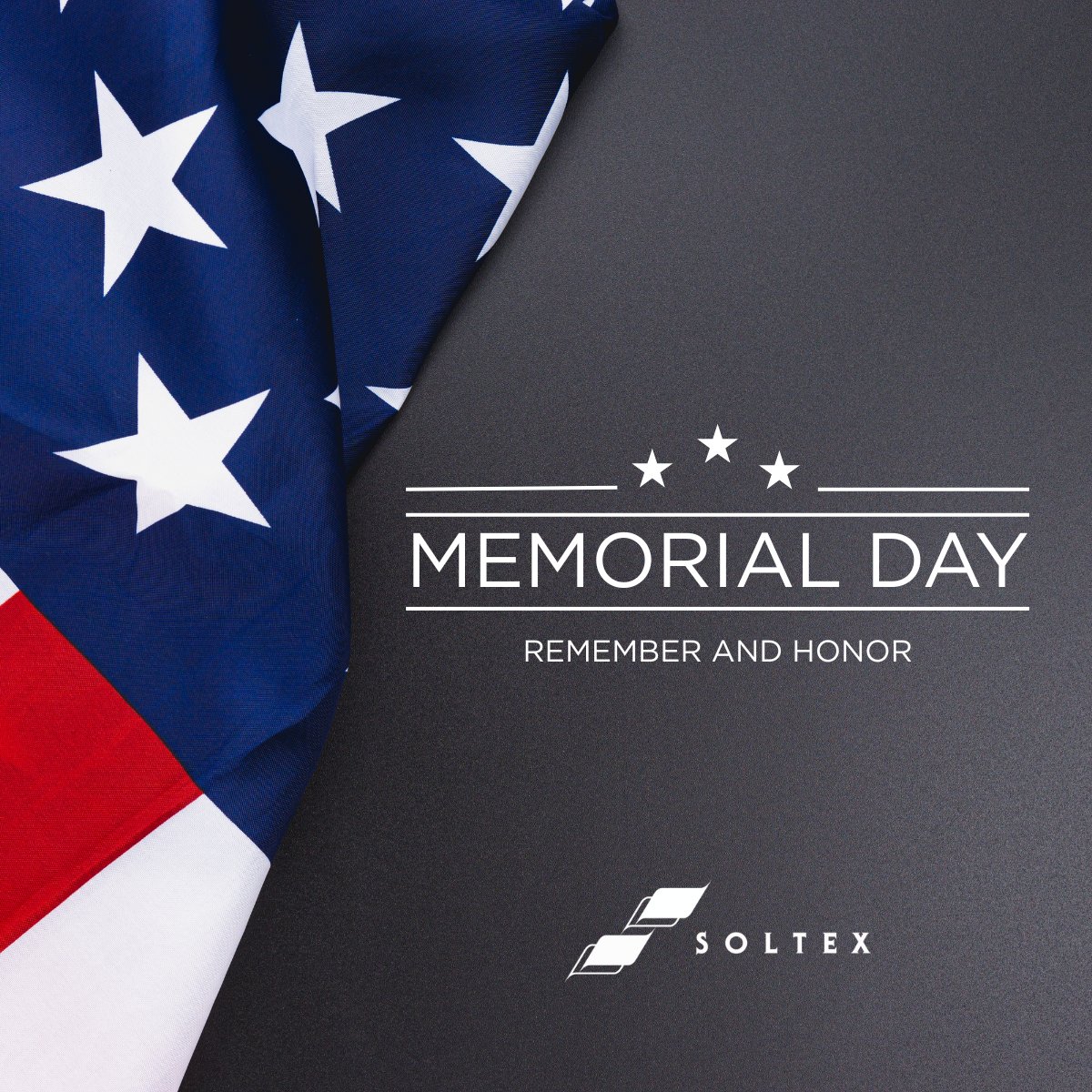 Soltexinc's tweet photo. This Memorial Day, Soltex remembers and honors the brave men and women who made the ultimate sacrifice for our country. In observance of the holiday, Soltex facilities will be closed on Monday, May 26th.

#soltexinholidays #soltexappreciation #memorialday https://t.co/60CW6YKklu
