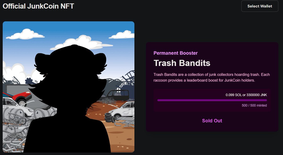 The Trash Bandits have sold out in less than 24 hours! You guys are wild! 
All mining cred winners will be minted their credential NFTs shortly. Thank you to everyone who purchased a Bandit! Keep on Junkin!!