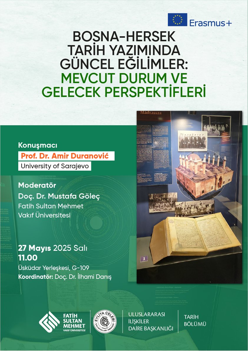 evliyacelebist's tweet image. SEMİNER
Evliya Çelebi Çalışmaları Merkezi’nin Erasmus+ KA171 Projesi kapsamında ağırladığı University of Sarajevo öğretim üyesi Prof. Dr. Amir Duranović, “Contemporary Trends in Bosnian Historiography: Current State and Perspectives” başlıklı seminerinde, Bosna-Hersek tarih…