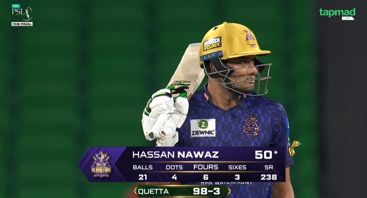 FIFTY IN JUST 21 BALLS 🥵

- Tremendous knock from Hassan Nawaz under enormous pressure that too in Final of HBL PSL Final.