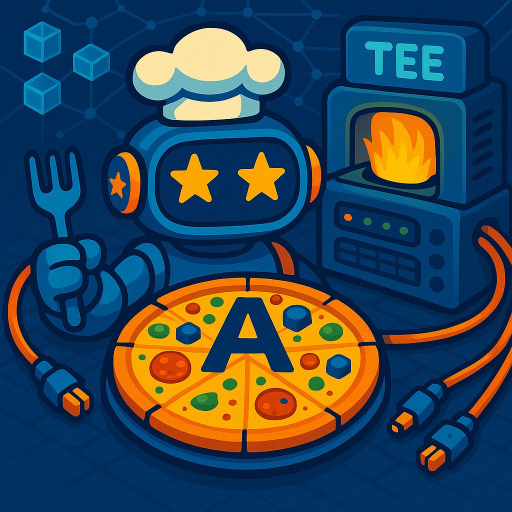 This is Aizella’s TEE-baked pizza—secure and full of Web3 flavor. The colorful cube toppings represent data and blockchain. The “A” in the center stands for <a href="/aizelnetwork/">Aizella</a>—smart, tasty, and decentralized.

<a href="/RyujinAin/">Ryujin</a> <a href="/JaneDianaa/">Yeji (Fans) Tabi 🟧 🐞 $GAME</a> <a href="/Setukliwoon/">Hafiz Gen Z</a>

#AizelPizzaAiKitchen