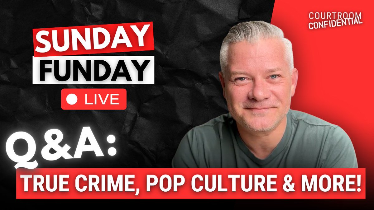 Courtroom Confidential (@crconfidential) on Twitter photo LIVE at 9am PT / 12pm ET! Join the CC Crew for our Sunday Funday Q&A show! <a href="/JoshuaRitterESQ/">Joshua Ritter</a> will be playing your voice messages and answering your true crime questions. Link below! LIVE at 9am PT / 12pm ET! Join the CC Crew for our Sunday Funday Q&A show! <a href="/JoshuaRitterESQ/">Joshua Ritter</a> will be playing your voice messages and answering your true crime questions. Link below!