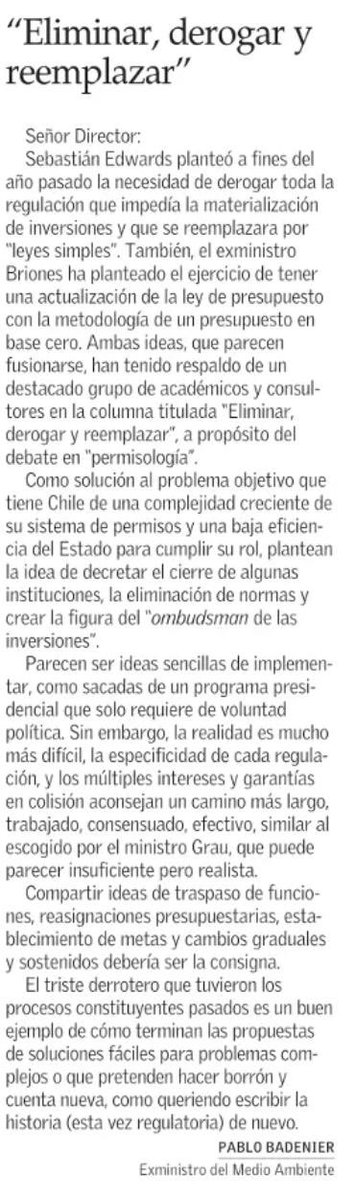 Les adjunto mi opinión a una columna de opinión que considero importante por las personas que la firman, pero que consideraría muy lamentable y errado que Chile siga esas ideas