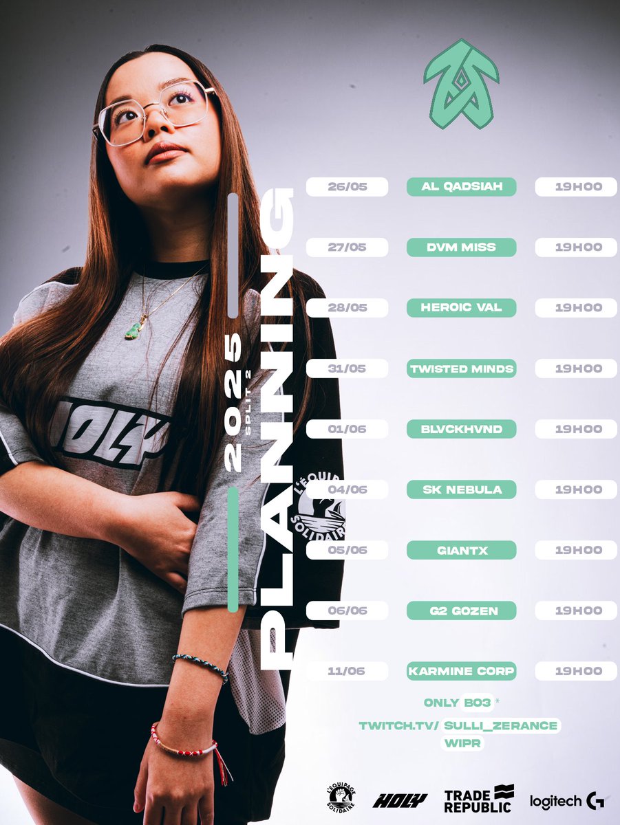 Zerance (@zerancepartout) on Twitter photo Elles vous avaient manqué ? À nous aussi...
LES ZERANCE HOLY MINT SONT DE RETOUR POUR LE SPLIT 2 DES #VCTGameChangersEMEA DÈS DEMAIN 🫡💚
Rendez-vous Lundi à 19h00 pour le premier match vs <a href="/AlQadsiahES/">AlQadsiah Esports</a> ! ⚡
#ZerancePartout #HolyPartout Elles vous avaient manqué ? À nous aussi...
LES ZERANCE HOLY MINT SONT DE RETOUR POUR LE SPLIT 2 DES #VCTGameChangersEMEA DÈS DEMAIN 🫡💚
Rendez-vous Lundi à 19h00 pour le premier match vs <a href="/AlQadsiahES/">AlQadsiah Esports</a> ! ⚡
#ZerancePartout #HolyPartout