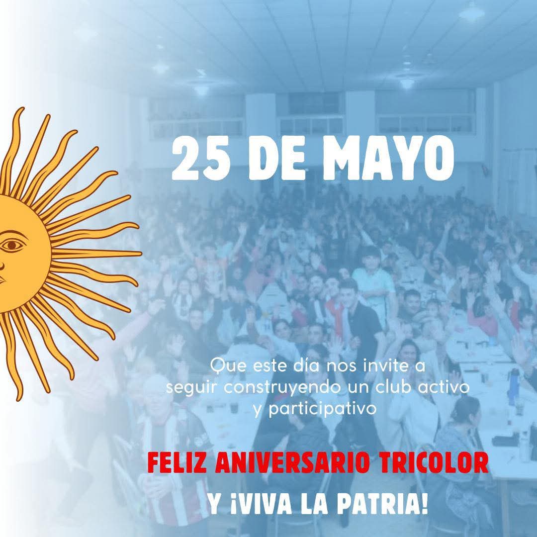 ClubAtleticoLN's tweet photo. FELIZ ANIVERSARIO TRICOLOR! 

En este día tan importante para nuestra institución y para la República Argentina, los invitamos a seguir participando para que nuestro club siga siendo el punto de encuentro de todos los niñenses. 

Aguante el tricolor y viva la patria! https://t.co/CecKac9pPp
