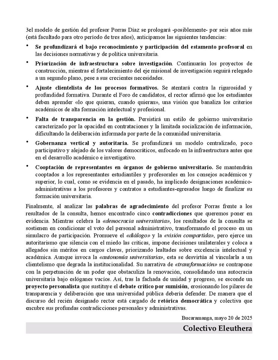 ๐๐ฆ๐๐ โ๐๐๐ ๐๐๐๐ ๐๐๏ธ (@juan_remolinac) on Twitter photo #REFLEXION ๐ญ| Interesante anรกlisis sobre la reelecciรณn del profesor <a href="/HernanPorrasD/">Hernรกn Porras Dรญaz</a> como rector de la <a href="/UIS/">UIS</a>.
.<a href="/Mineducacion/">MinEducaciรณn</a> .<a href="/vanguardiacom/">Vanguardia</a> #Bucaramanga .<a href="/revistaRAYA/">Revista RAYA</a> #REFLEXION ๐ญ| Interesante anรกlisis sobre la reelecciรณn del profesor <a href="/HernanPorrasD/">Hernรกn Porras Dรญaz</a> como rector de la <a href="/UIS/">UIS</a>.
.<a href="/Mineducacion/">MinEducaciรณn</a> .<a href="/vanguardiacom/">Vanguardia</a> #Bucaramanga .<a href="/revistaRAYA/">Revista RAYA</a>