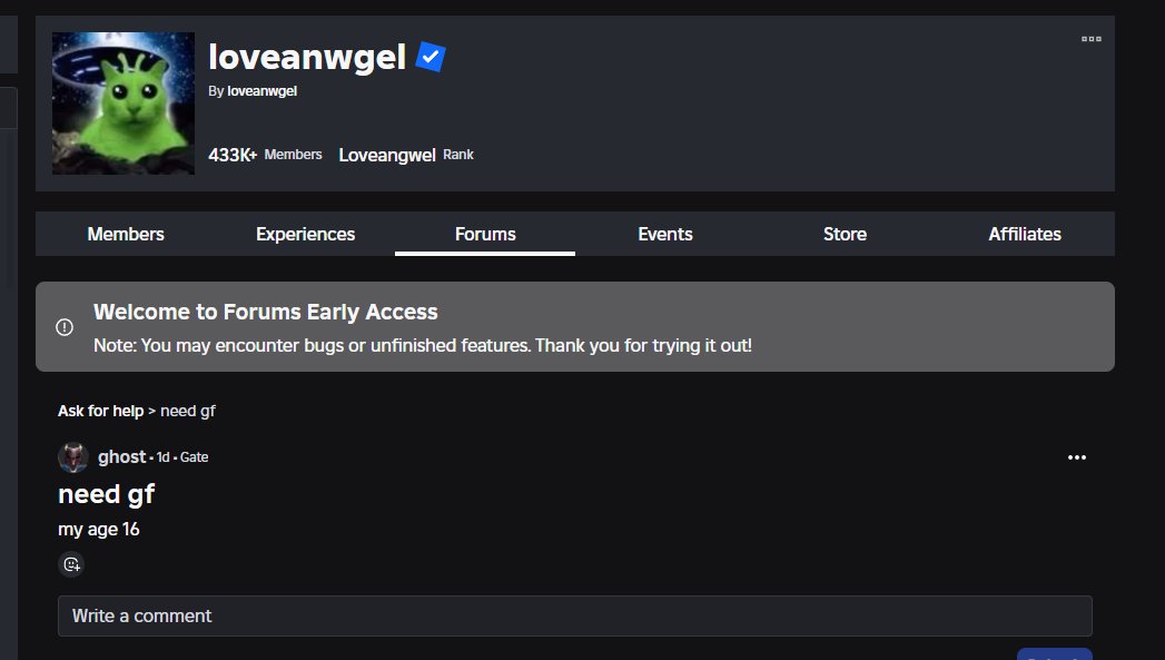 RAY (@loveanwgel) on Twitter photo @roblox <a href="/robloxdevrel/">Roblox Developer Relations</a> 
Please remove forums immediately... their already being used for online dating and it's extremely weird. 
#robloxugc #robloxdev #roblox @roblox <a href="/robloxdevrel/">Roblox Developer Relations</a> 
Please remove forums immediately... their already being used for online dating and it's extremely weird. 
#robloxugc #robloxdev #roblox