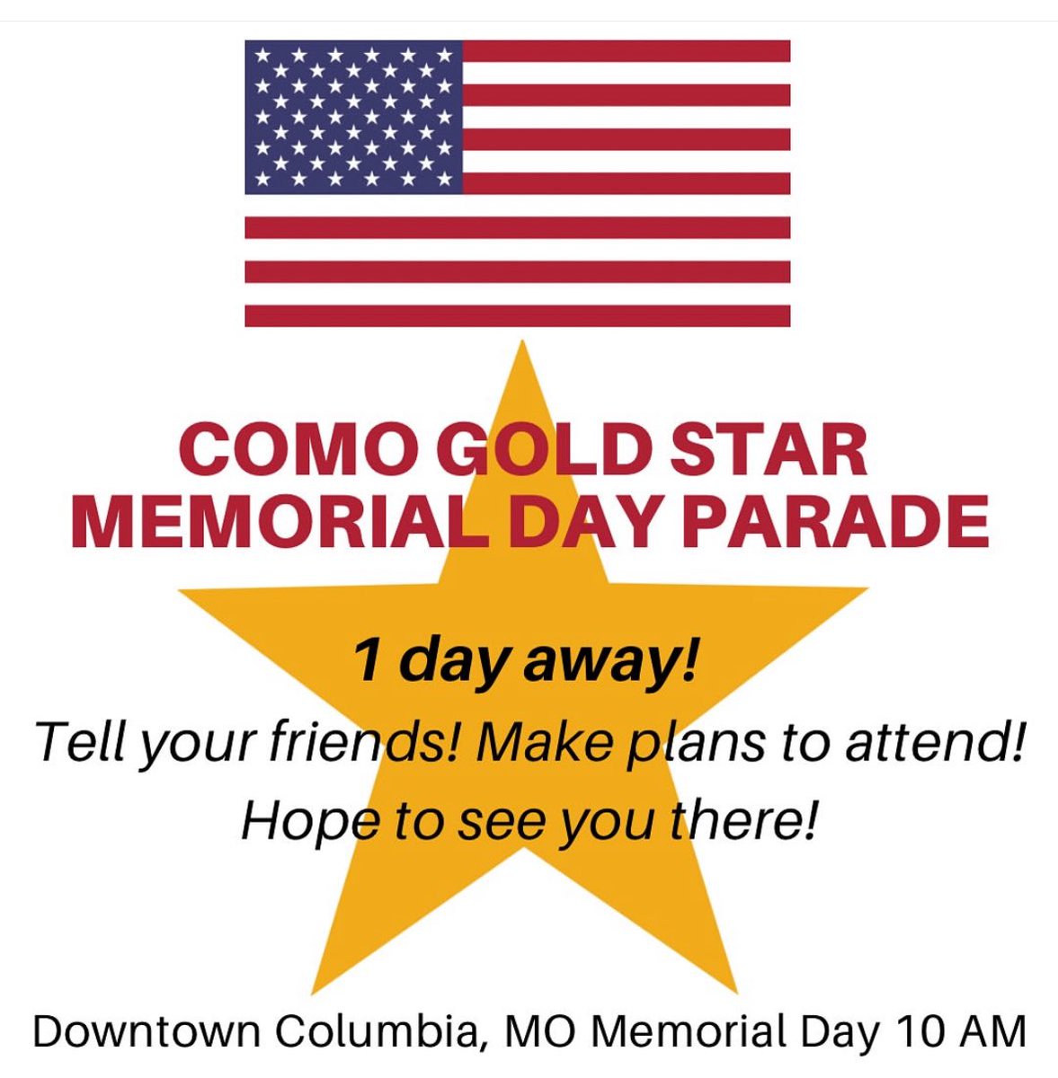 GoldStarParade's tweet photo. Monday, May 26 @ 10:00AM
On Broadway (from Waugh St to 4th St)
#Comogoldstar25 https://t.co/ZqcKrMxlAW