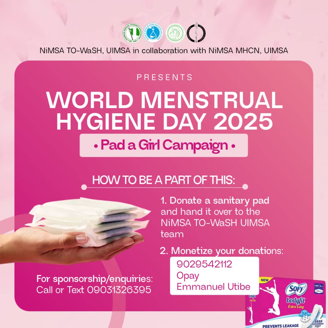 UIMSA_MHCN's tweet photo. "Approximately 37 million Nigerian women and girls are unable to afford menstrual products due to financial constraints..."

#menstrualhealth https://t.co/OmvgnJJpj0