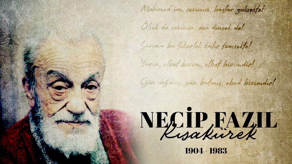 Fikriyle ve şiirleriyle genç nesillere istikamet çizen, medeniyetimizin diriliş mücadelesine ruh üfleyen Üstat Necip Fazıl Kısakürek’i vefatının 42. yıl dönümünde rahmetle, minnetle ve saygıyla yâd ediyorum. 
Ruhu şad, mekânı cennet olsun.