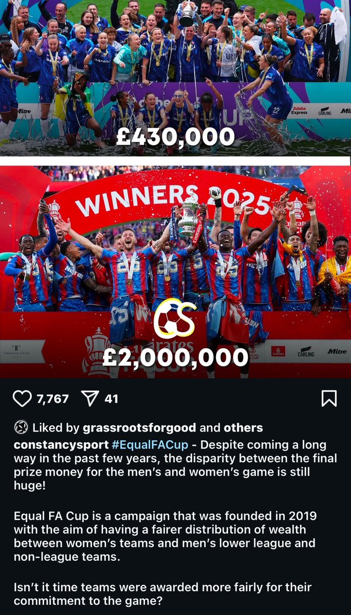 Posting this and turning off comments says it all about just how silly this post is.

Men’s football makes more money than women’s football, therefore there is more money to give out in men’s football.

If women’s football made the same money, the prize money should be the same.