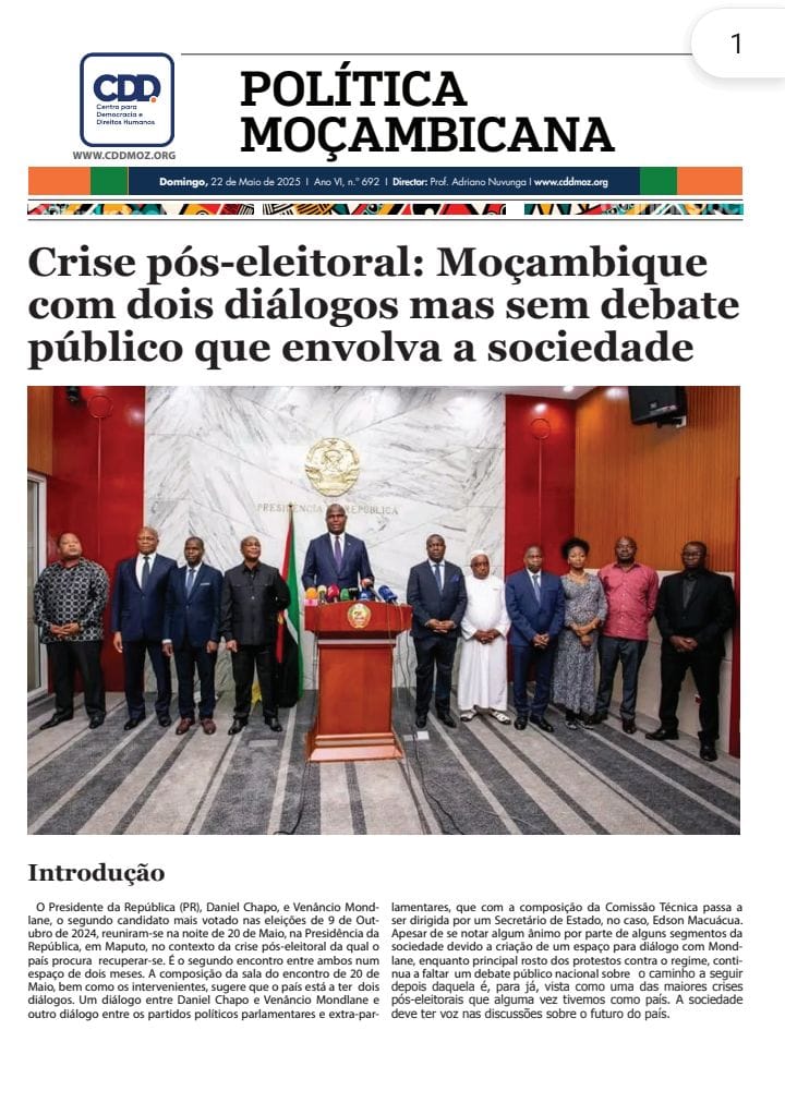 CDD - Centro para Democracia e Direitos Humanos (@cdd_moz) on Twitter photo Crise pós-eleitoral: Moçambique com dois diálogos mas sem debate público que envolva a sociedade
Eis aqui a publicação completa: cddmoz.org/wp-content/upl…
<a href="/adriano_nuvunga/">Prof. Adriano Nuvunga</a> Crise pós-eleitoral: Moçambique com dois diálogos mas sem debate público que envolva a sociedade
Eis aqui a publicação completa: cddmoz.org/wp-content/upl…
<a href="/adriano_nuvunga/">Prof. Adriano Nuvunga</a>