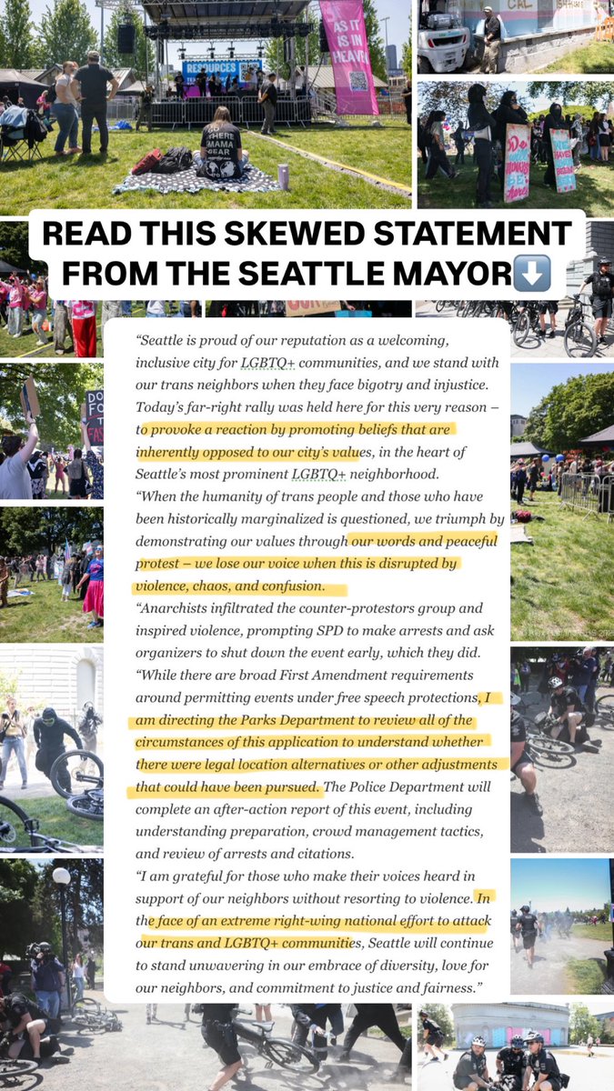 We hosted "Mayday" event in Seattle with an approved/paid permit. We came to worship, pray, give bikes away, stand for family. Seattle's mayor made this statement after protesters rioted. This is the man who pointed a gun at a pregnant woman who took "his" parking spot.