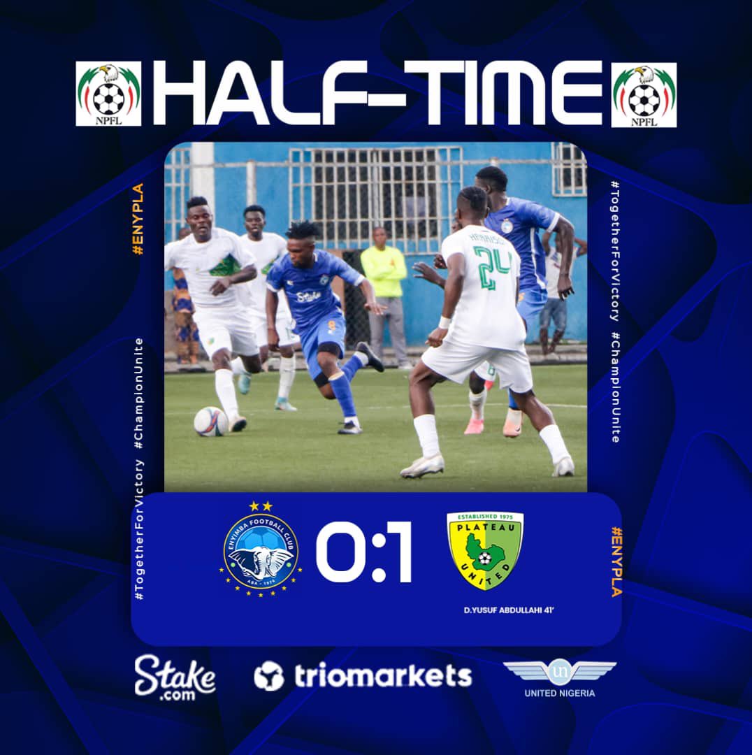 HT' |  Plateau United lead going into the break 

| 0-1 |

#NPFL25 #ENYPLA