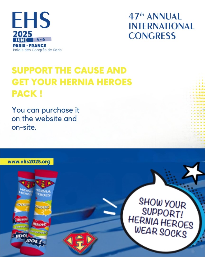 EHS2025Paris (@ehs2025paris) on Twitter photo Walk the Congress Like a Hero!
Grab the Hernia Heroes Pack at EHS 2025, featuring limited-edition socks and a pin.
Show your support for hernia care worldwide.
Proceeds help expand access to surgery in underserved regions.
<a href="/eurohernias/">European Hernia Society</a>
🔗 ehs2025.org/registration/p…
#WeAreEHS Walk the Congress Like a Hero!
Grab the Hernia Heroes Pack at EHS 2025, featuring limited-edition socks and a pin.
Show your support for hernia care worldwide.
Proceeds help expand access to surgery in underserved regions.
<a href="/eurohernias/">European Hernia Society</a>
🔗 ehs2025.org/registration/p…
#WeAreEHS