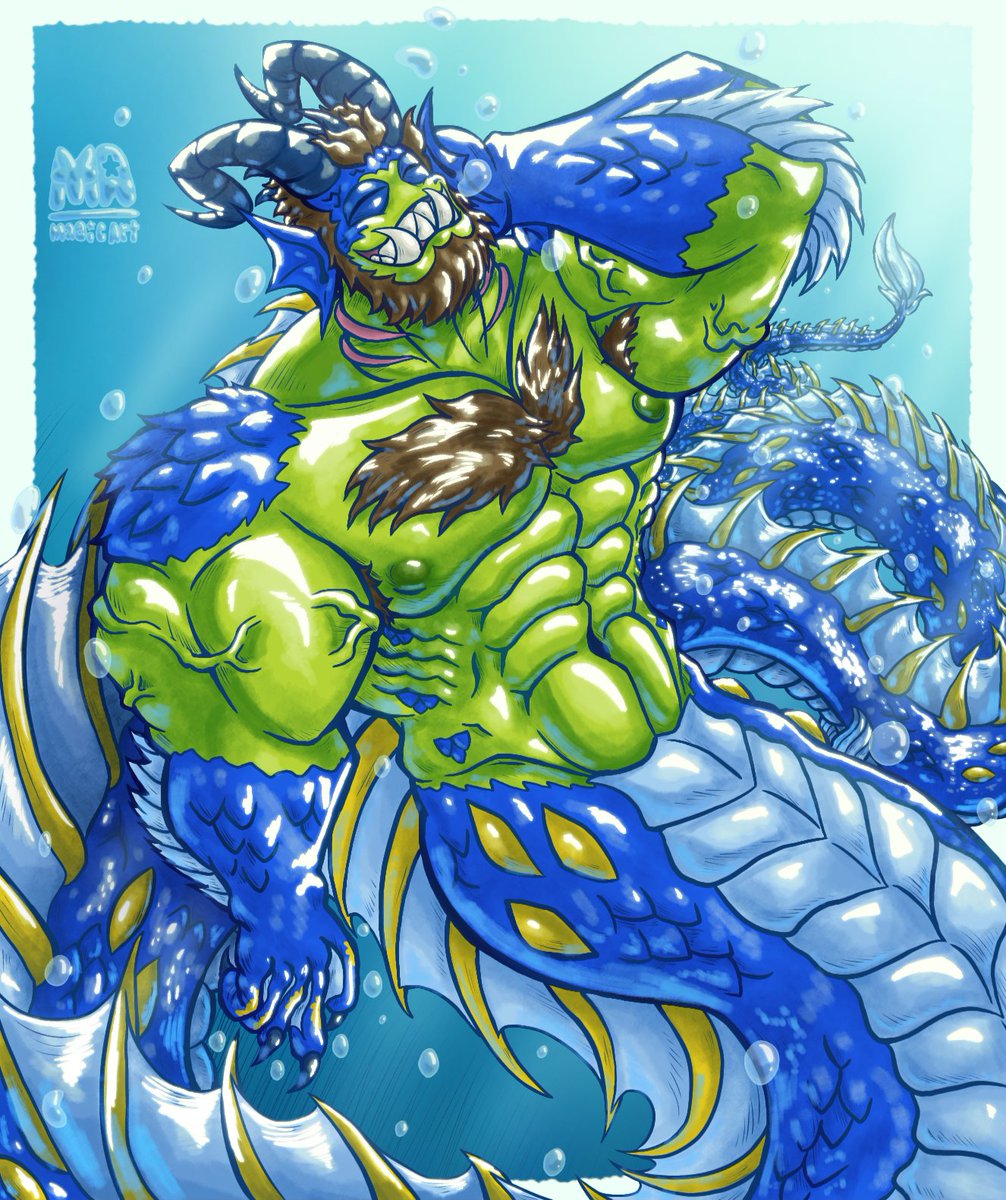 "Isan the Heroic Sea Serpent" 🌊🐉⚡
•
Happy Mermay, Wanted to revisit Merman AU of my half Orc half Dragonborn OC Isan. Despite his huge stature he's a sweetheart and happy to give free rides on his tail.
•
#mermay2025 #dndcharacter #orc #bara #magicartdraws