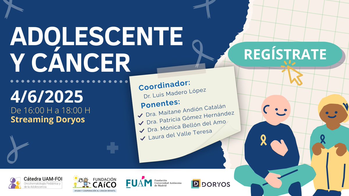 💻 Os invitamos a nuestro webinar "Adolescente y  cáncer", organizado por la <a href="/CatedraUAMFOI/">CatedraUAMFOI</a>. Una jornada para reflexionar sobre los retos que plantea el cáncer en esta etapa vital.

🗓 Miércoles, 4 de junio de 2025
⏰ 16:00-18:00 h
ℹ️ doryos.com/webinars/adole…