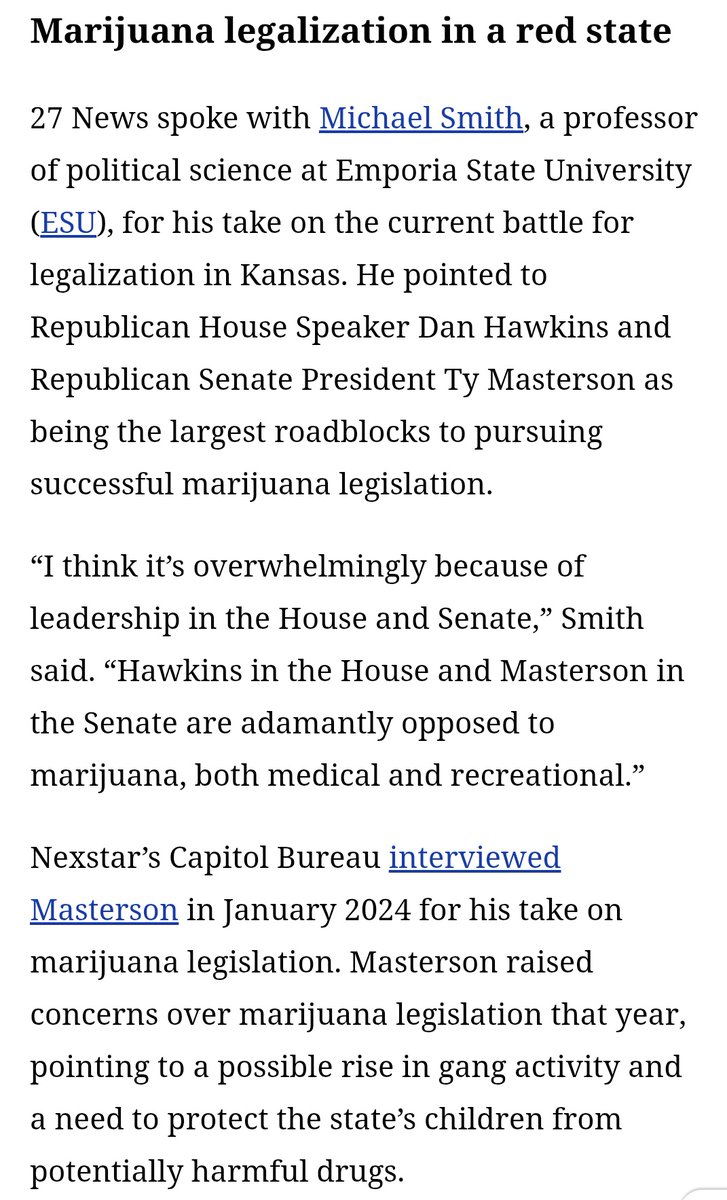 Kansas Cannabis Coalition (@kscancoalition) on Twitter photo We have lost too many lives.
This #MemorialDayWeekend we're honoring them.
Understanding drug policy is one thing, acting on it is vital. #ksvotes #drugpolicy #ksleg #reduceharm
<a href="/DanHawkinsKS/">Dan Hawkins</a> <a href="/sentymasterson/">Kansas Senate President Ty Masterson</a>
Why legalizing weed in Kansas isn’t working ksnt.com/capitol-bureau… We have lost too many lives.
This #MemorialDayWeekend we're honoring them.
Understanding drug policy is one thing, acting on it is vital. #ksvotes #drugpolicy #ksleg #reduceharm
<a href="/DanHawkinsKS/">Dan Hawkins</a> <a href="/sentymasterson/">Kansas Senate President Ty Masterson</a>
Why legalizing weed in Kansas isn’t working ksnt.com/capitol-bureau…