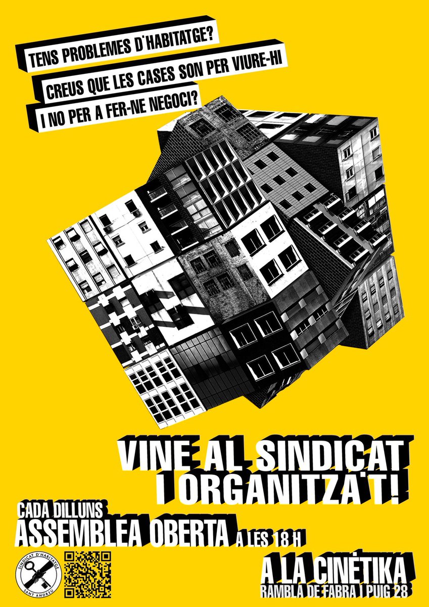 Això és demà: 26/05/25 Assemblea del Sindicat d’Habitatge de Sant Andreu

A les 18h – Acollida de nous casos.

A les 18:30h – Assemblea oberta a La Cinetika – Pg. Fabra i puig cantonada C. Monges.

Si és el teu primer cop porta tota la documentació.
