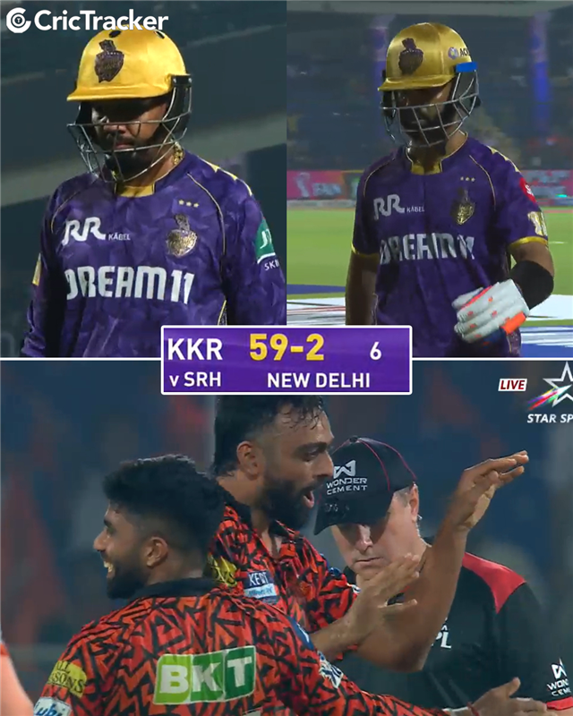 Cricketracker's tweet image. KKR lose Sunil Narine and captain Ajinkya Rahane within the powerplay while chasing 279.

Unadkat picks up both wickets.  
📷: JioHotstar  

#KKRvsSRH #jaydevunadkat #IPL2025 #CricTracker