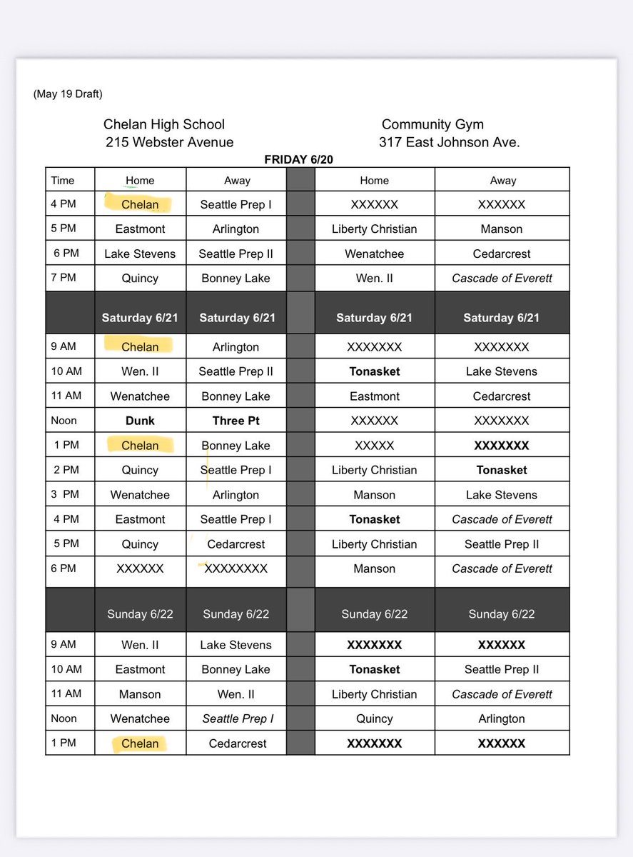 Chelan 2025-26 preview vs Seattle Prep 
Home Games start June 20 4 PM
No Admission- come get an early look at next year’s team in action this summer!