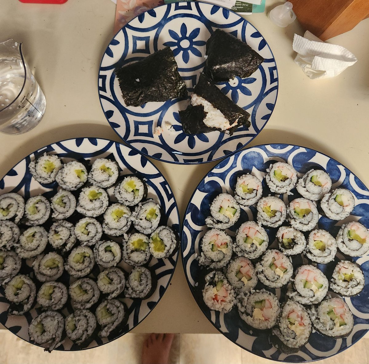 KitschyNwitchy's tweet image. Since we're grilling later I thought I would make sushi for lunch since MIL brought me oshinko 馃槏 I may have gone overboard 馃槄