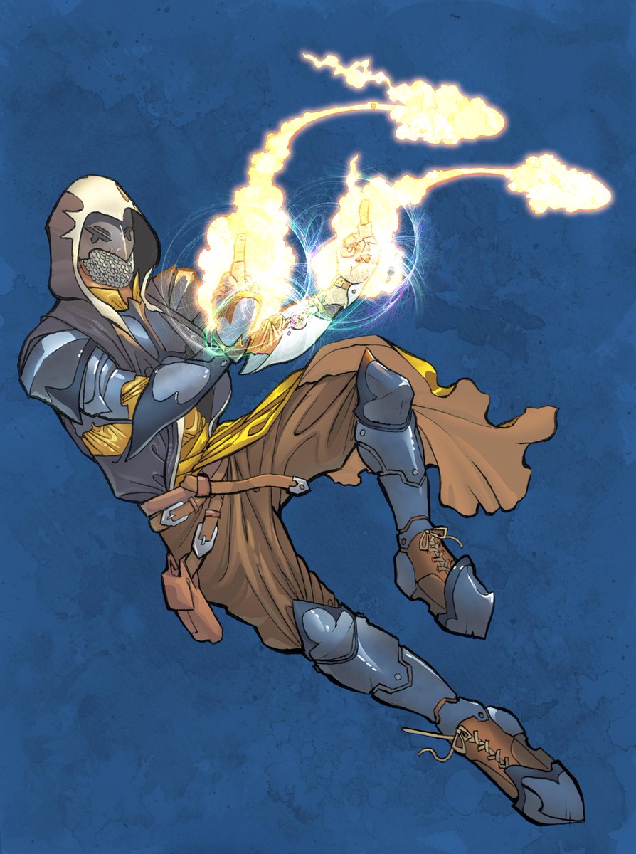 ArtOfTimBrown's tweet image. Showing off my current DnD character, Roy Friedrich and his new armour. A Warlock devoted to Torm, Roy lands in the Sword Coast taking on dirty jobs to undermine the forces of evil and protect the innocent.
Drawn by one of my players, Topher!
Colour by Timothy C. Brown, duh!