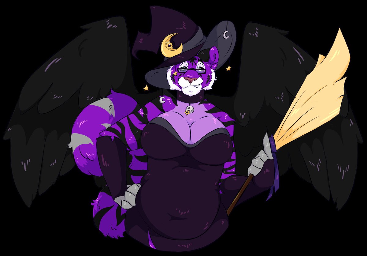 This is Kaylen.  (<a href="/PurpleTigressVT/">KAYLEN 🦋 @purpletigressvt.com</a>)

GORGEOUS PURPLE TIGERESS LOOK AT THIS
the moon on the witch hat!!!!
big black wings!
the collar!
JUST A VERY FABULOUS DESIGN

10/10.