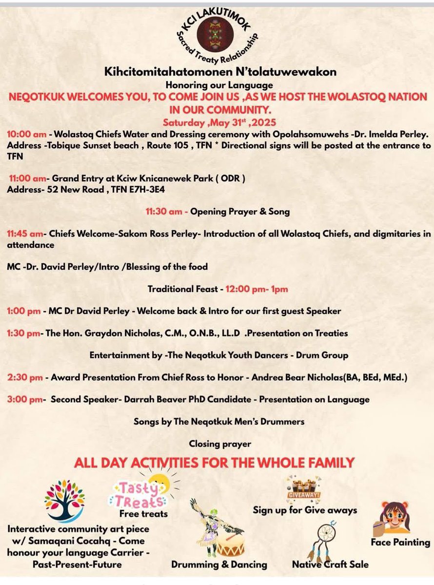 chiefallanjr's tweet photo. Wolastoqey Treaty Day Events May 31, 2025 ~ ceremony at 11 am in Negotkuk (Tobique First Nation) Everyone Welcome 🦅 #Wolastoqey https://t.co/Sp97ukS7hy