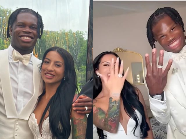 SaycheeseDGTL's tweet photo. Travis Hunter and his high school sweetheart, Leanna, have officially gotten married. 💍 https://t.co/Az7I2KQPD5