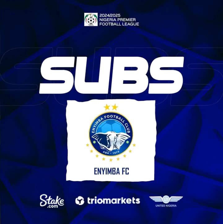 89’ |  SUBSTITUTION

⬅️ Innocent Gabriel,Ekene Awazie Quadiri Olusokanmi

➡️ Junior Lokosa, Gozie Umeh, Babalolo

| 0-1 |

#NPFL25  #ENYPLA