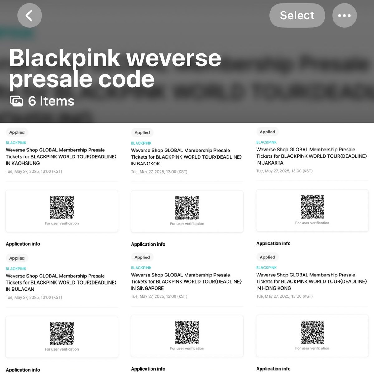 haedein's tweet photo. wtr wts lfb bp blackpink wv weverse blink presale mem code
 
registered weverse membership presale code for BLACKPINK WORLD TOUR <DEADLINE>

- paypal f&amp;f / gcash

available ✅ : 
Kaohsiung
Bangkok
Jakarta
Bulacan 
Singapore 
Hongkong 

- can show proofs 🫶🏻
- dm to avail :> https://t.co/9oeFhFoiRW