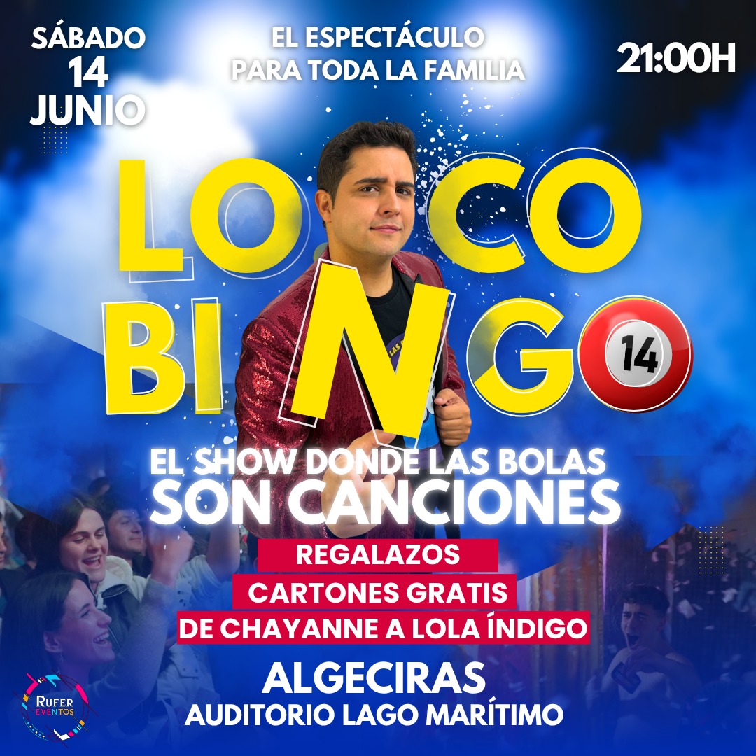 ‘Loco Bingo’ llega a Algeciras el sábado 14 de junio. En esta fiesta, que será presentada por Rubén García, los asistentes además del bingo musical con canciones que van desde Chayanne a Lola Índigo, podrán disfrutar de regalos, cartones gratis, y un fin de fiesta con un DJ.