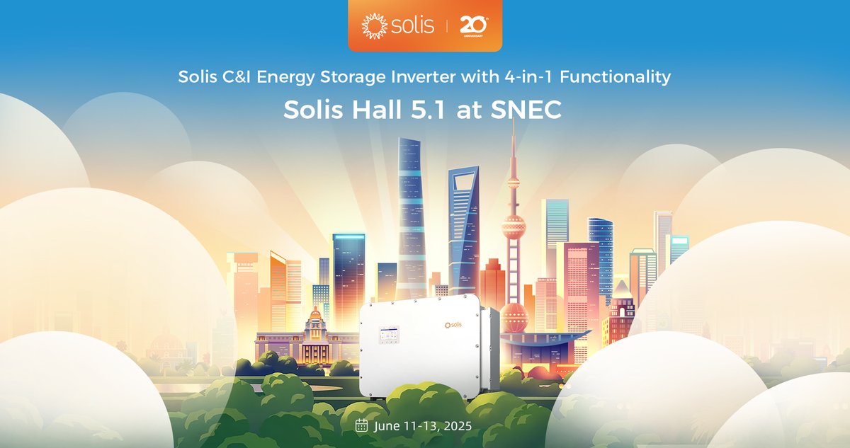 Solis (@solis_inverters) on Twitter photo ๐ ๐๐จ๐ฅ๐ข๐ฌ ๐๐ญ ๐๐๐๐ ๐๐๐๐ | ๐๐๐ฅ๐๐๐ซ๐๐ญ๐ข๐ง๐ ๐๐ ๐๐๐๐ซ๐ฌ ๐จ๐ ๐๐ง๐ง๐จ๐ฏ๐๐ญ๐ข๐จ๐ง
Solis is marking two decades of solar excellence with a powerful showcase at SNEC 2025!
Witness the China premiere of the Solis C&I Energy Storage Inverter with 4-in-1 ๐ ๐๐จ๐ฅ๐ข๐ฌ ๐๐ญ ๐๐๐๐ ๐๐๐๐ | ๐๐๐ฅ๐๐๐ซ๐๐ญ๐ข๐ง๐ ๐๐ ๐๐๐๐ซ๐ฌ ๐จ๐ ๐๐ง๐ง๐จ๐ฏ๐๐ญ๐ข๐จ๐ง
Solis is marking two decades of solar excellence with a powerful showcase at SNEC 2025!
Witness the China premiere of the Solis C&I Energy Storage Inverter with 4-in-1