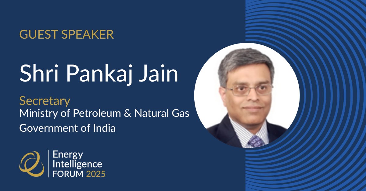 We're thrilled to welcome Shri Pankaj Jain, Secretary, Ministry of Petroleum and Natural Gas, Government of India, to the 2025 Energy Intelligence Forum!

Join the conversation with industry leaders shaping the future.

🎟️ Register now: 🔗 bit.ly/3YlsmJa

#EIForum2025