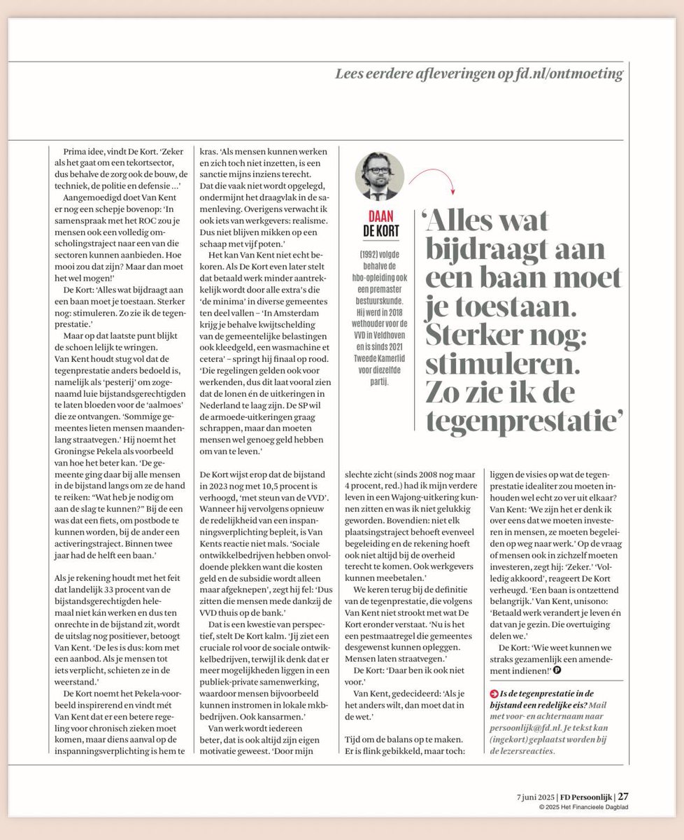 Daan de Kort (@daandekort92) on Twitter photo De bijstand is een recht, maar natuurlijk staan daar ook plichten tegenover! In rubriek “De ontmoeting” van het FD gingen <a href="/bartvankent/">Bart van Kent</a> en ik in gesprek over de tegenprestatie. #participatiewet De bijstand is een recht, maar natuurlijk staan daar ook plichten tegenover! In rubriek “De ontmoeting” van het FD gingen <a href="/bartvankent/">Bart van Kent</a> en ik in gesprek over de tegenprestatie. #participatiewet