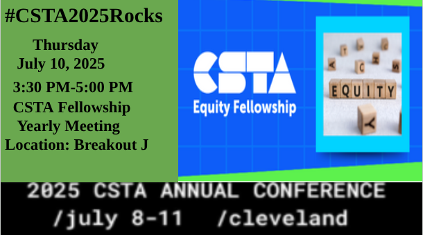 MissUCLA's tweet image. ✊🏽 I’m volunteering with purpose, passion, and pride at #CSTA2025Rocks!
📅 Thursday, July 10 | 3:30–5:00 PM
📍 Breakout J | CSTA Equity Fellowship Yearly Meeting
Let’s elevate equity, empower educators, and expand CS for all! 💻🌍#EquityInCS #CSTAFellows #CodeForChange #CSTARocks