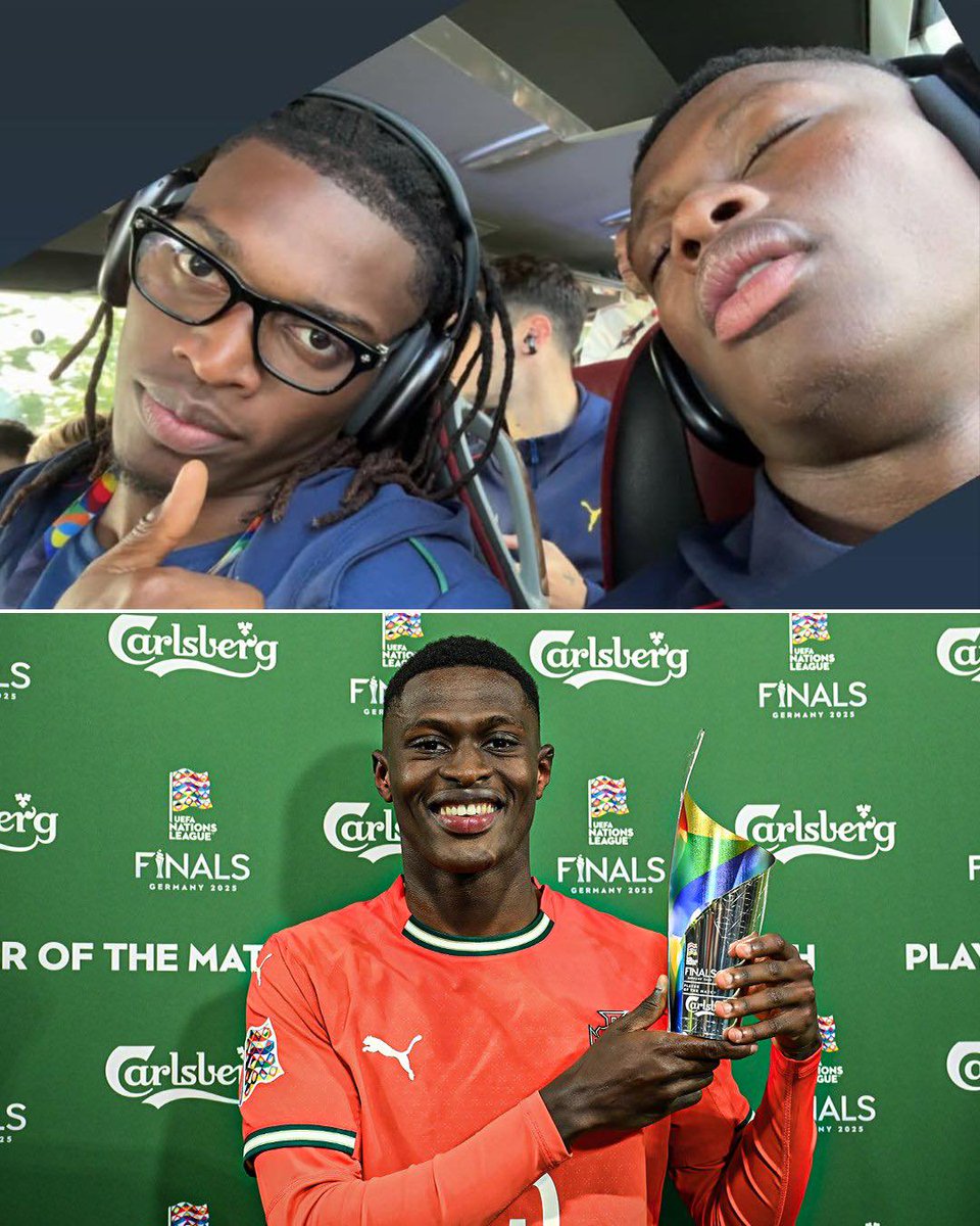 Nuno Mendes was really sleeping on the bus before putting in a Player of the Match performance in the Nations League final 😂