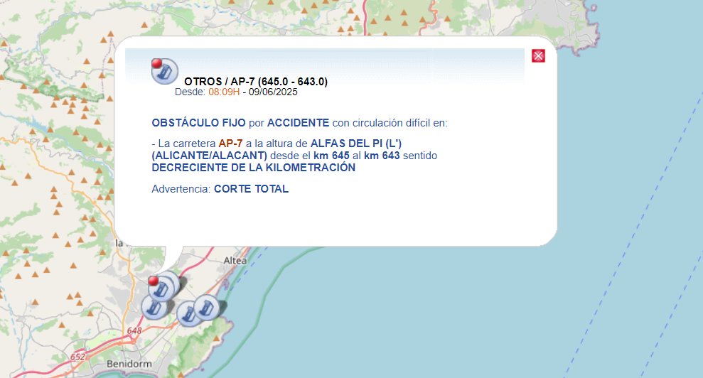 VOSTcvalenciana's tweet image. 📢⚫️ En #Alicante, por accidente, cortada la #AP7, en #Benidorm, sentido Valencia.

➡️Desvío debidamente señalizado por la N-332.