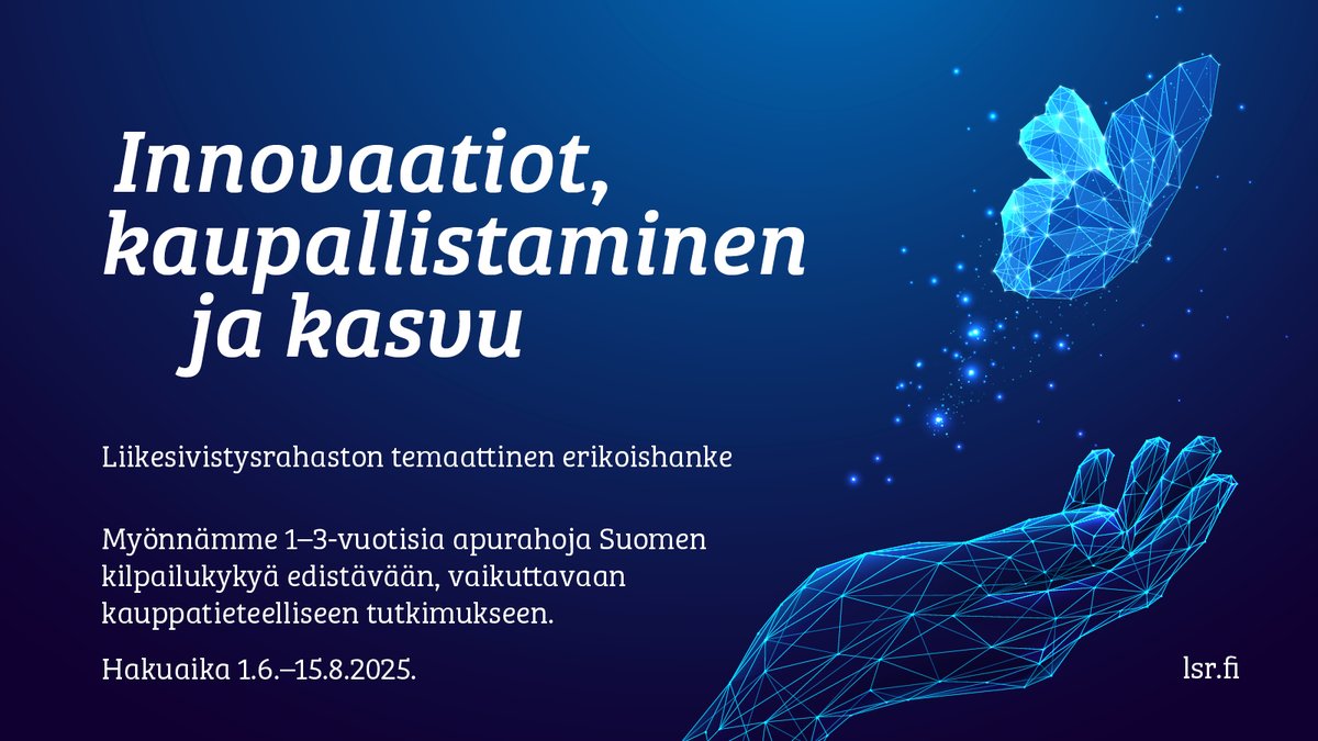 💡Muuttaako tutkimuksesi innovaatiot menestykseksi? Liikesivistysrahaston temaattiset apurahat ovat hankkeille, joilla on vahva käytännön merkitys ja jotka tukevat Suomen elinkeinoelämän uudistumista ja talouskasvua.
lsr.fi/innovaatiot-ka…
#apurahat #tutkimus #innovaatiot #kasvu